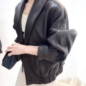 Women’s Oversized Leather Bomber 80’s Style Jacket